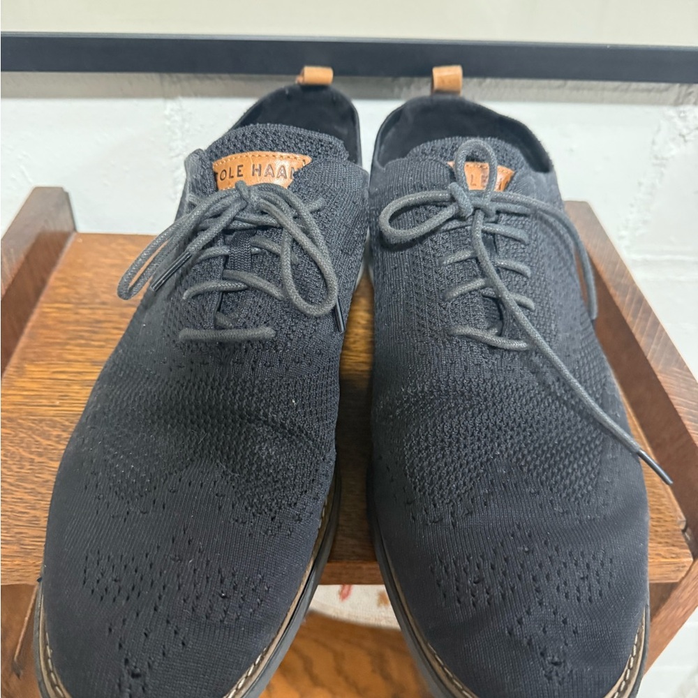 Cole Haan Black Oxford Shoes with Knit Upper